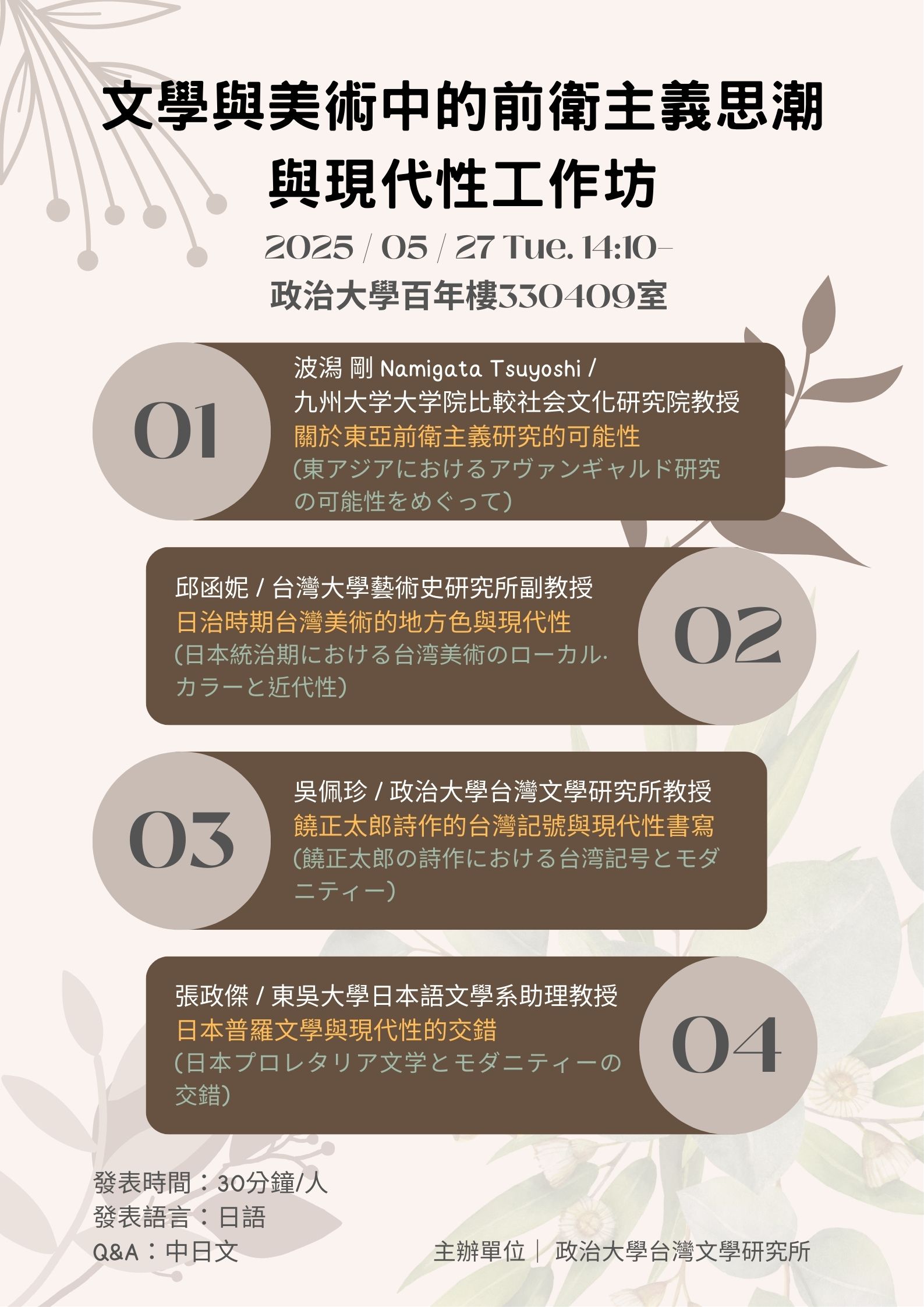 【學術】「文學與美術中的前衛主義思潮與現代性」工作坊